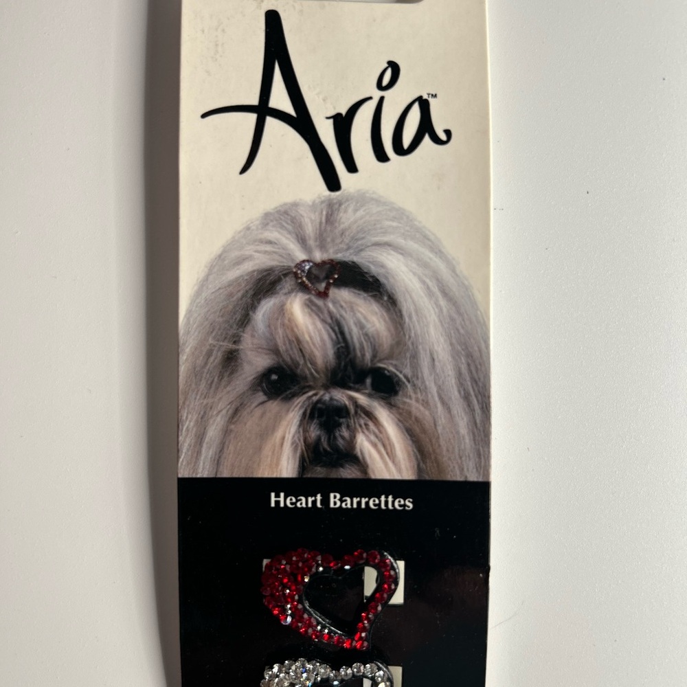 Aria Heart Barrettes - Red and Silver Crystal Heart Hair Clips for dogs